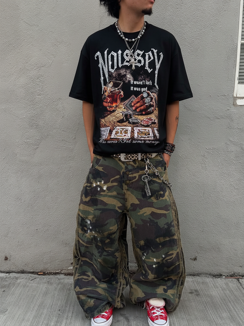 NOISSEY "Who Cares? Get Some Money" Tee - Jet Black Boxy  Gothic Diamond T-Shirt