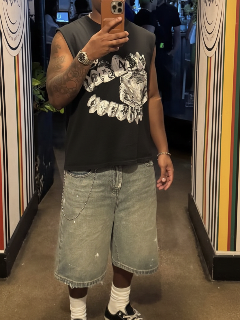 NOISSEY "Liquid Metal Teeth" Graphic Tanktop - Onyx Black Heavyweight Hot-Fix Crafted Sleeveless Tee