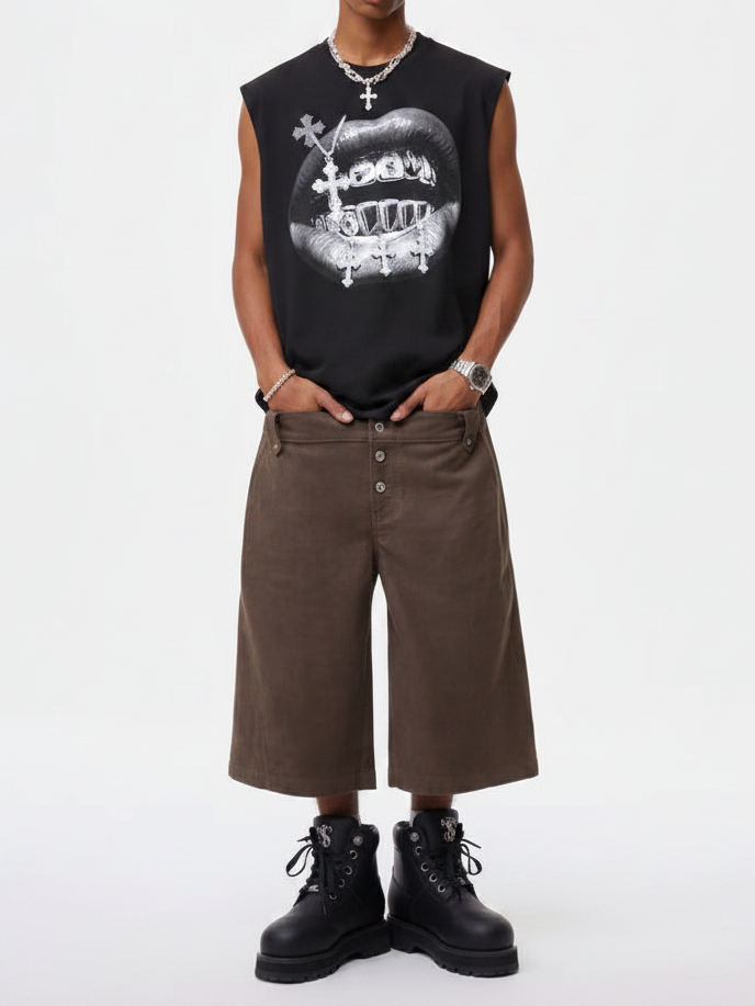 NOISSEY Cross Vintage Grills Black Print Tank Top