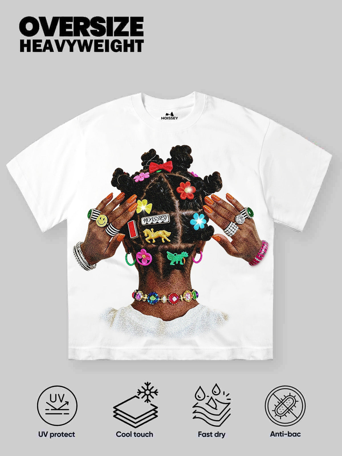 NOISSEY "American Braids" White Tee - Oversized Heavyweight Urban Graphic T-Shirt