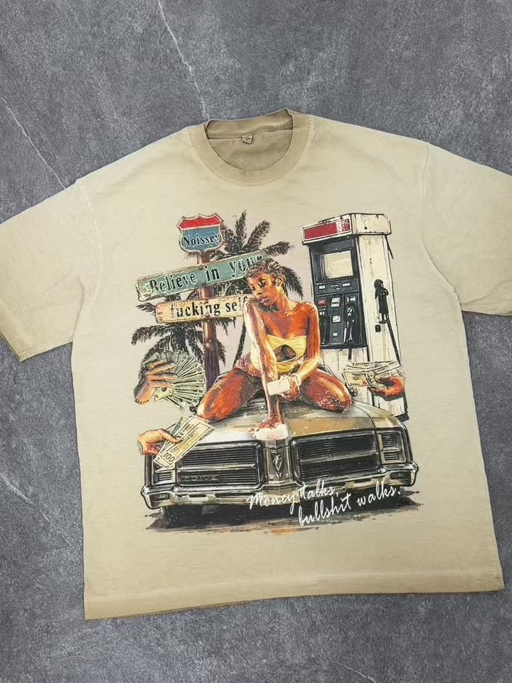 NOISSEY Vintage Route 66 Gas Station Graphic Boxy Tee