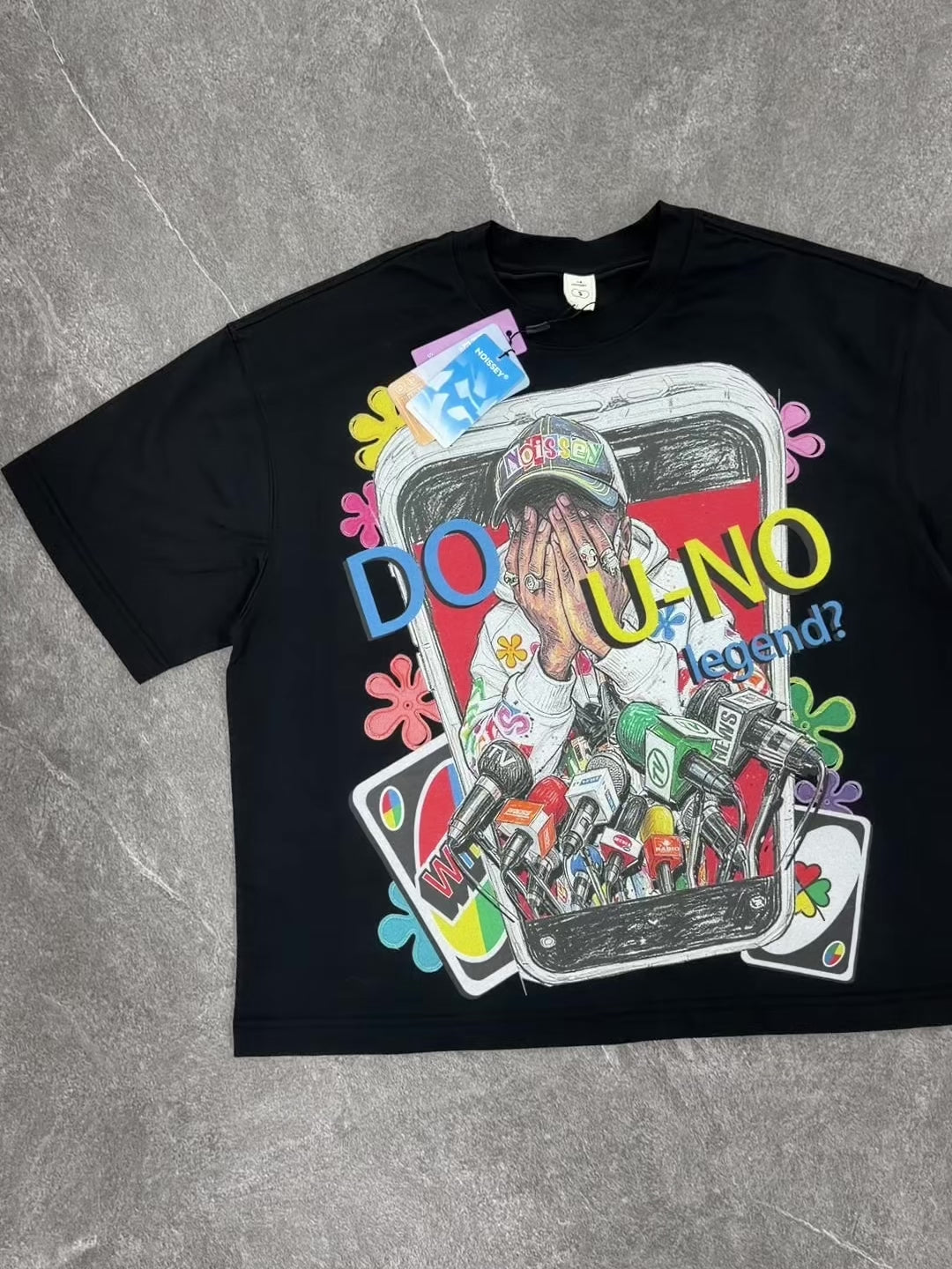 NOISSEY "DO U-NO legend?" Graffiti Graphic T-Shirt - Black / Off-White