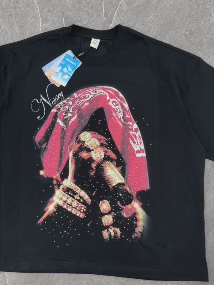 NOISSEY "Crimson Legacy" Bandana Graphic Boxy Tee - Pitch Black
