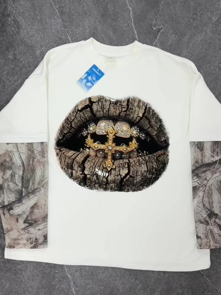 NOISSEY Real Tree Camo "Golden Cross" Layered Long Sleeve