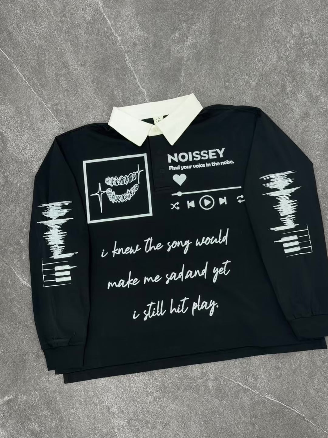 NOISSEY "I Still Hit Play" Music Album Art Polo Sweatshirt - Pitch Black