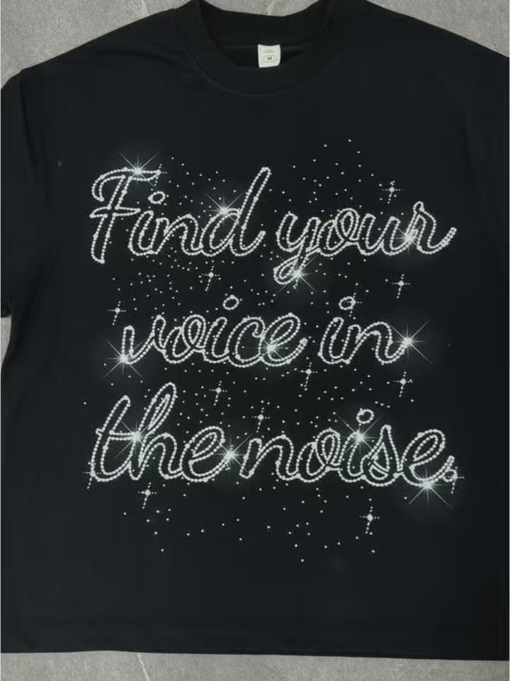 NOISSEY Starlit Signature Full-Diamond Quote Heavyweight Tee - Onyx Black