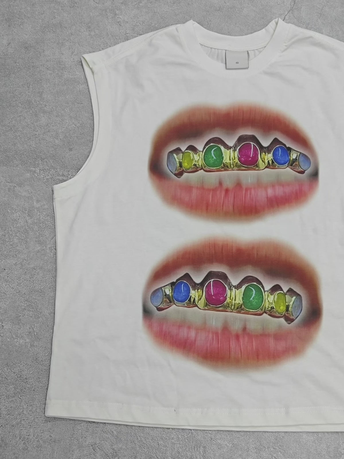 Colorful Diamond GRILLS Lips Print Tank Top