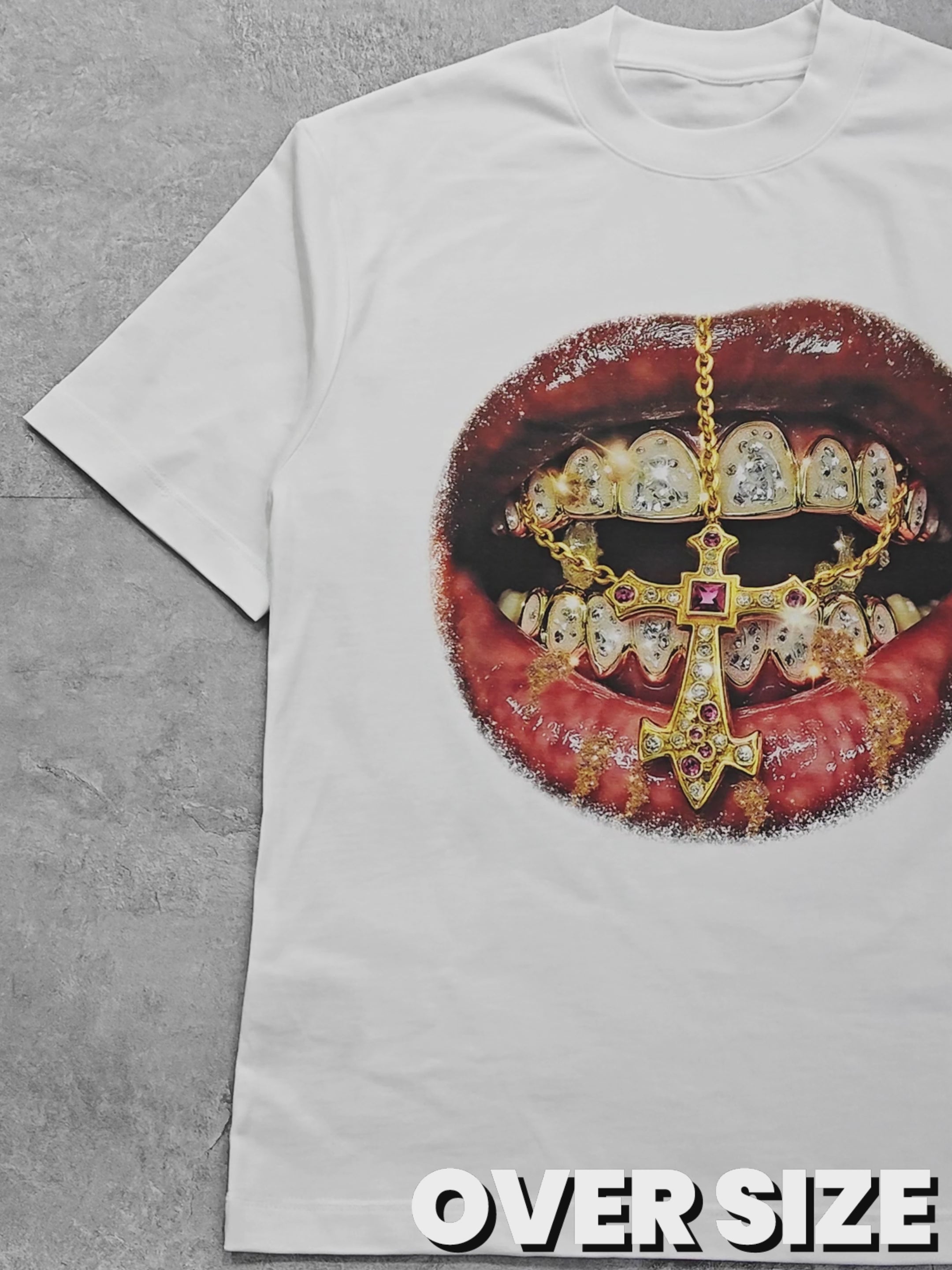 High-Quality Golden Cross Diamond Patch Grills Print 350g T-shirt