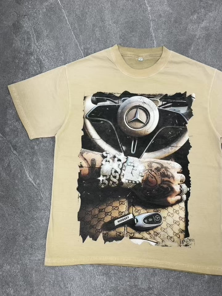 NOISSEY „Instant Luxury“-Vintage-Washed-Grafik-T-Shirt – Retro-Sandfarben