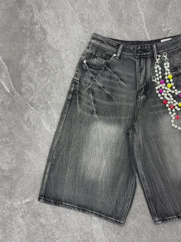 NOISSEY Wash Black Denim Shorts - DIY Chain Combo