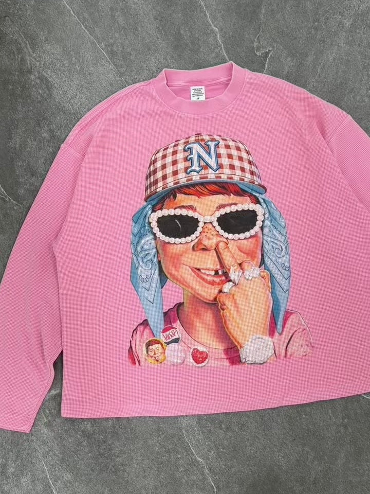 NOISSEY Newman Defiance Waffle Knit Long Sleeve - Pink
