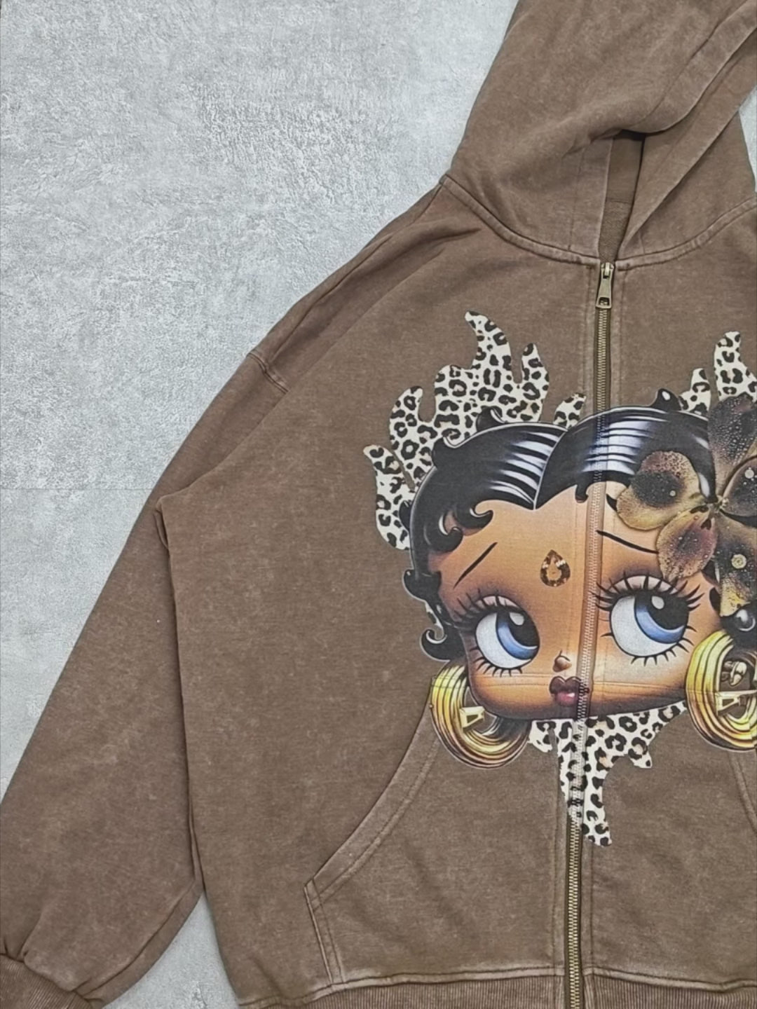 Leopard Bow Betty 350g Print Hoodie