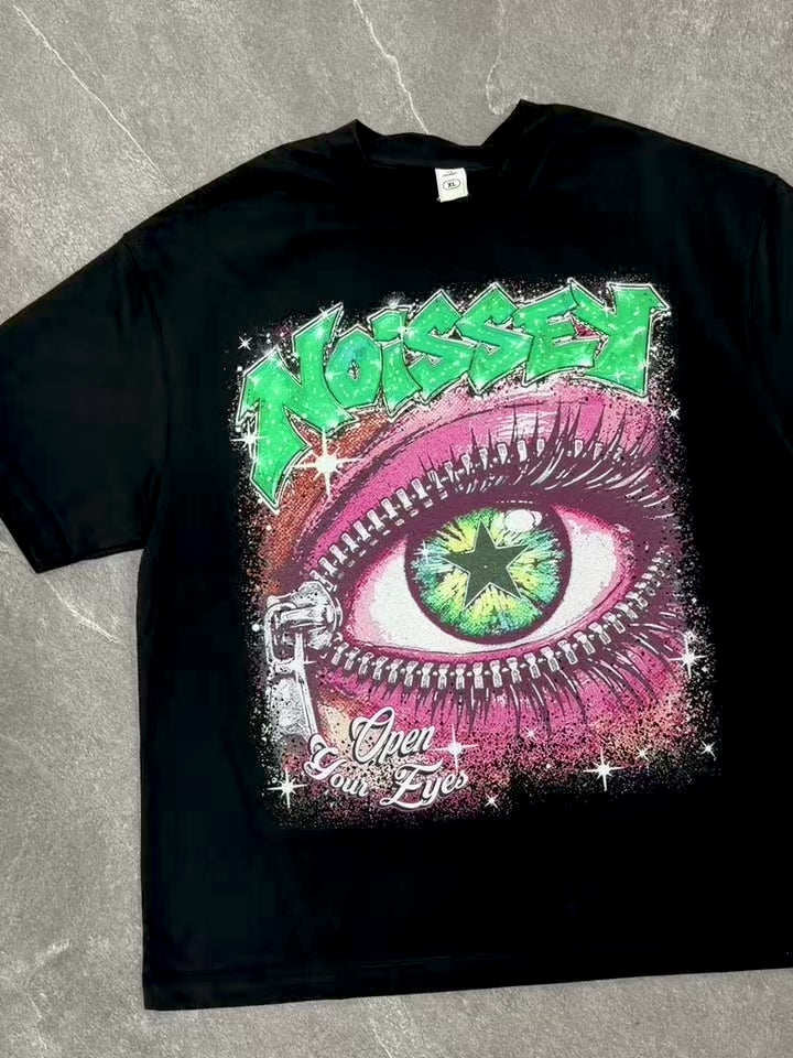 NOISSEY "Open Your Eyes" Giant Eye & Zipper Black Oversized Short-Sleeve Tee