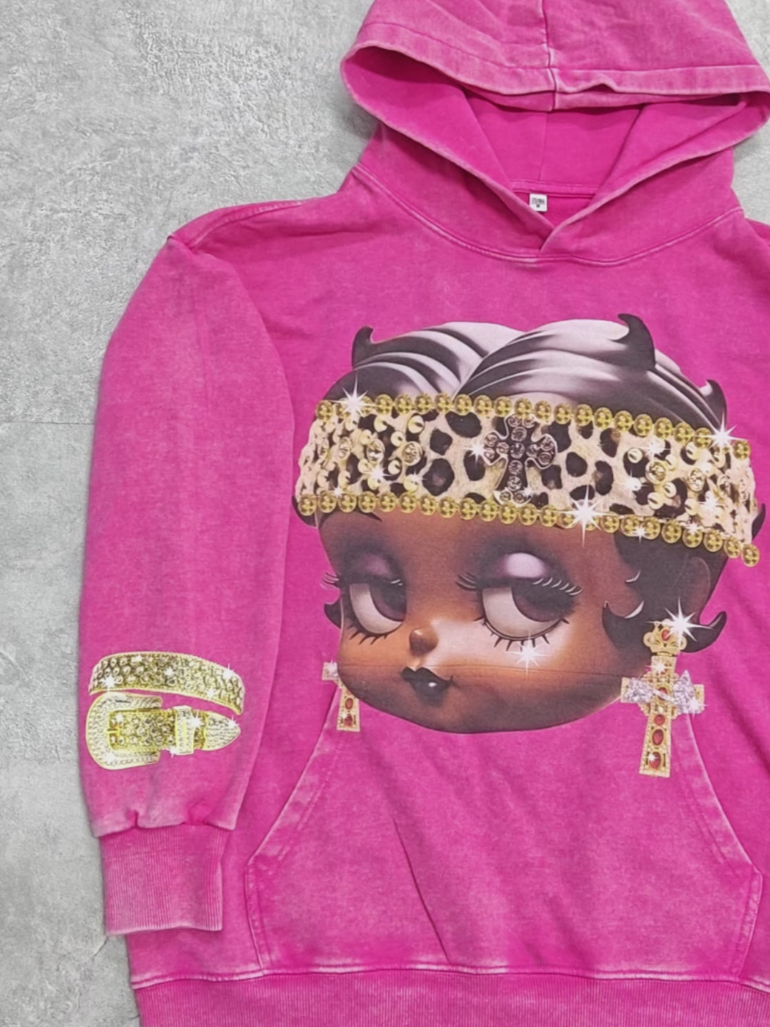 Diamond Leopard Cartoon girl Printed Hoodie