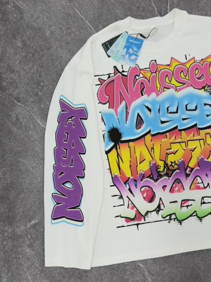 NOISSEY Multilayer Gradient Graffiti Long-Sleeve Tee - Pure White