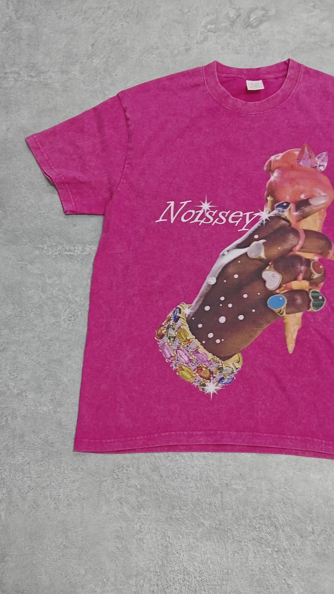 Finger Diamond Ice Cream Pink Wash Print T-Shirt