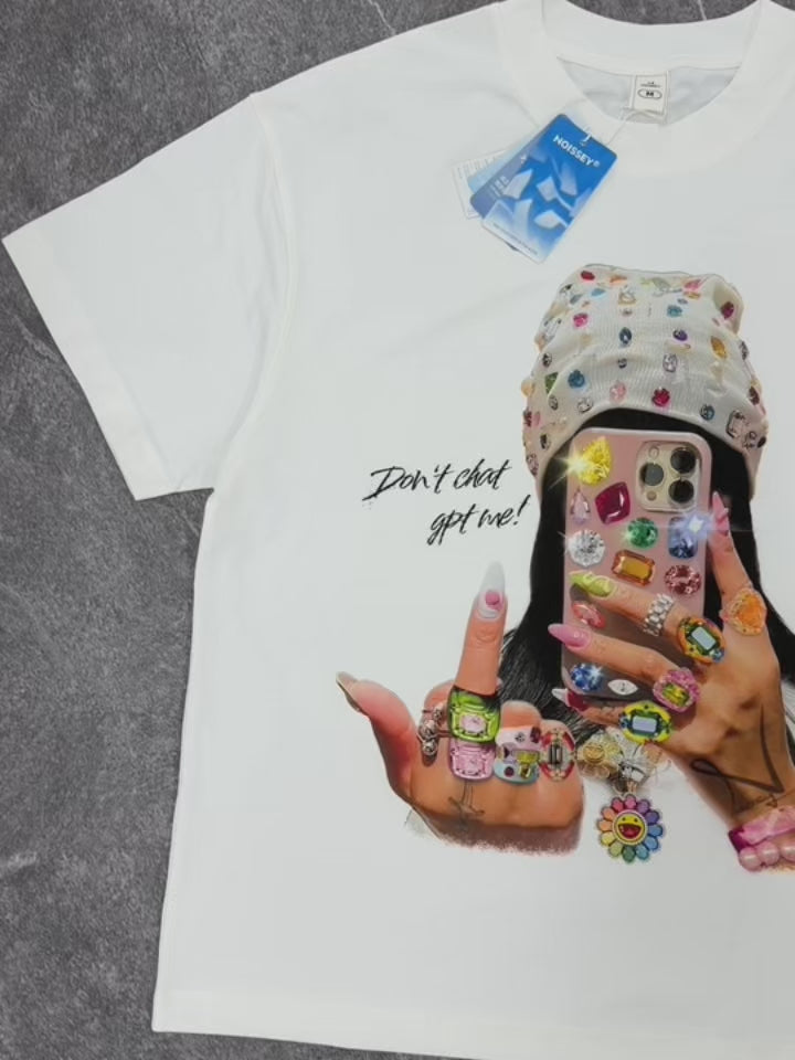 NOISSEY "Don't ChatGPT Me" Mirror Selfie T-Shirt - White 255G Heavyweight Oversized Fit