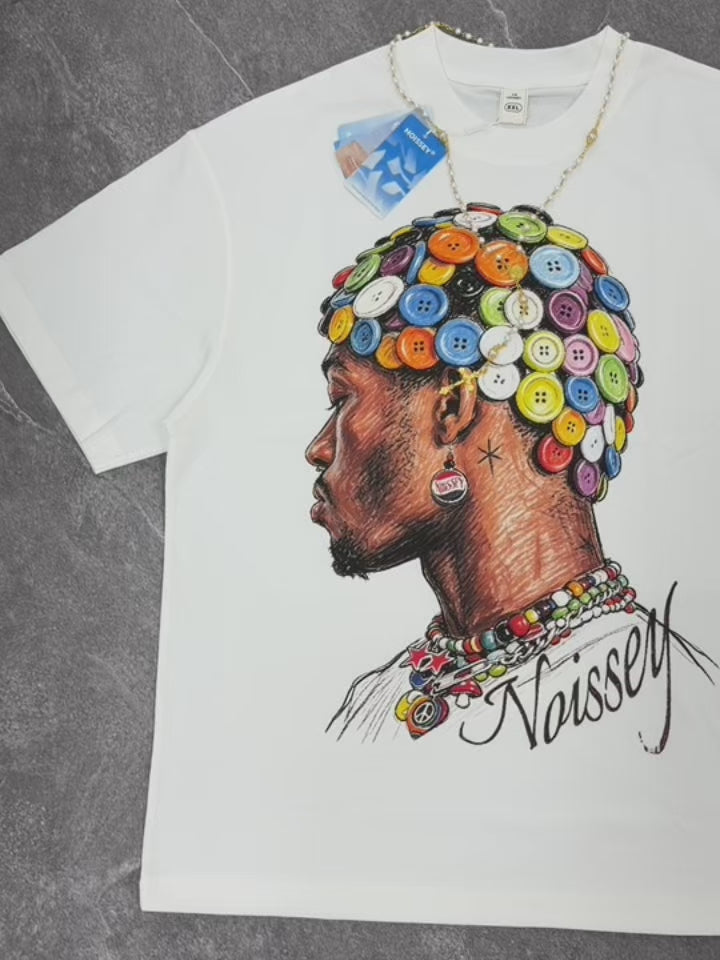 NOISSEY "Button Necklace" White Tee - DIY Combo T-Shirt