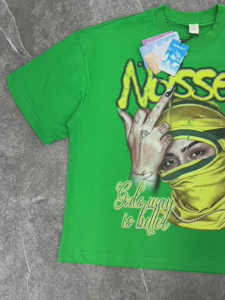 NOISSEY "God's Way" Masked Graphic Tee - Vibrant Street Green