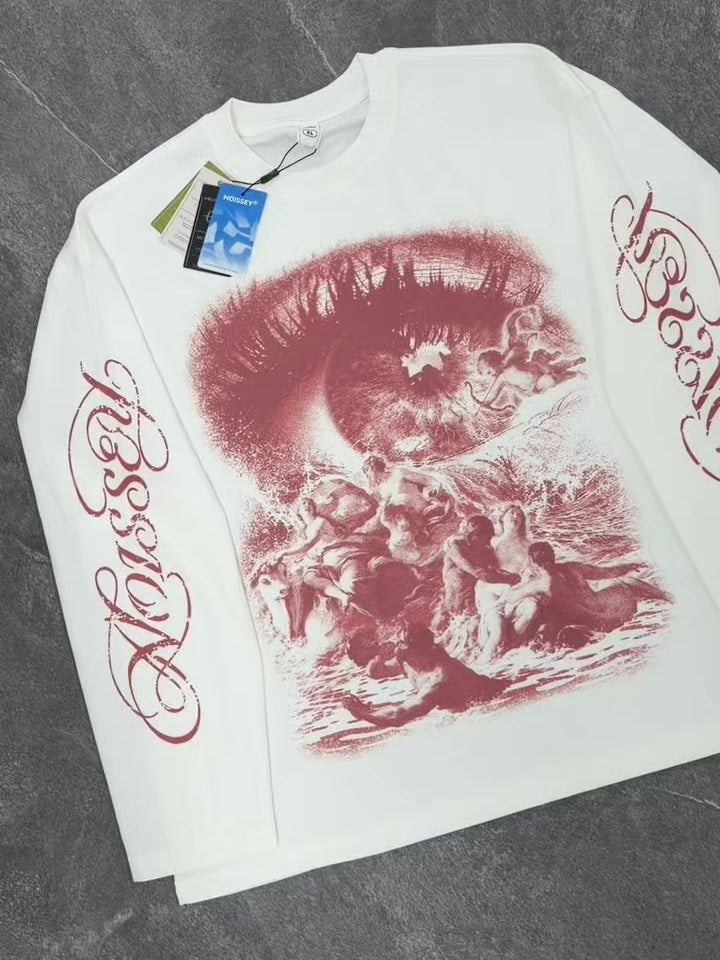 NOISSEY "Vision of Europa" Crimson Engraving Eye & Mythological Cherub White Long Sleeve Tee