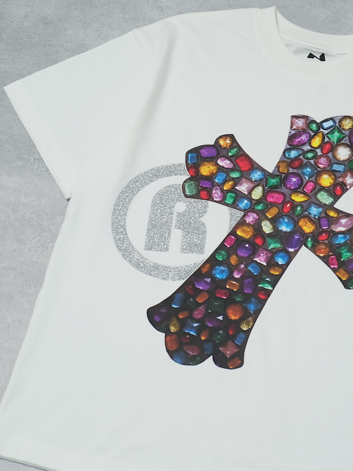 BOUNCE BACK© Gemstone cross shimmering text print T-shirt