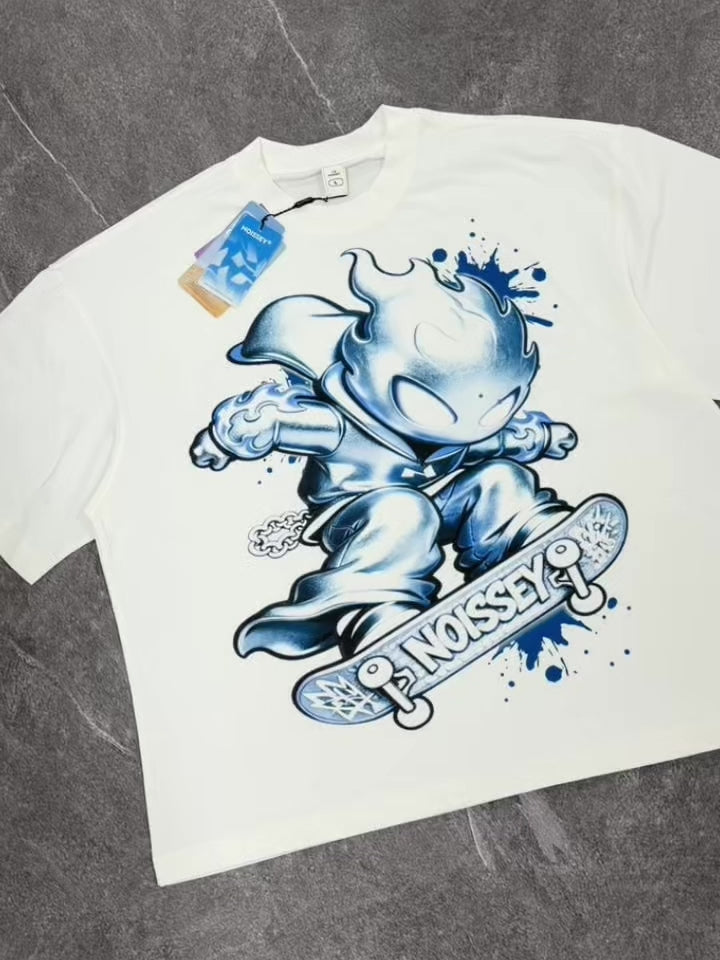 NOISSEY Skater Fire-Boy Graphic T-Shirt - Pure White