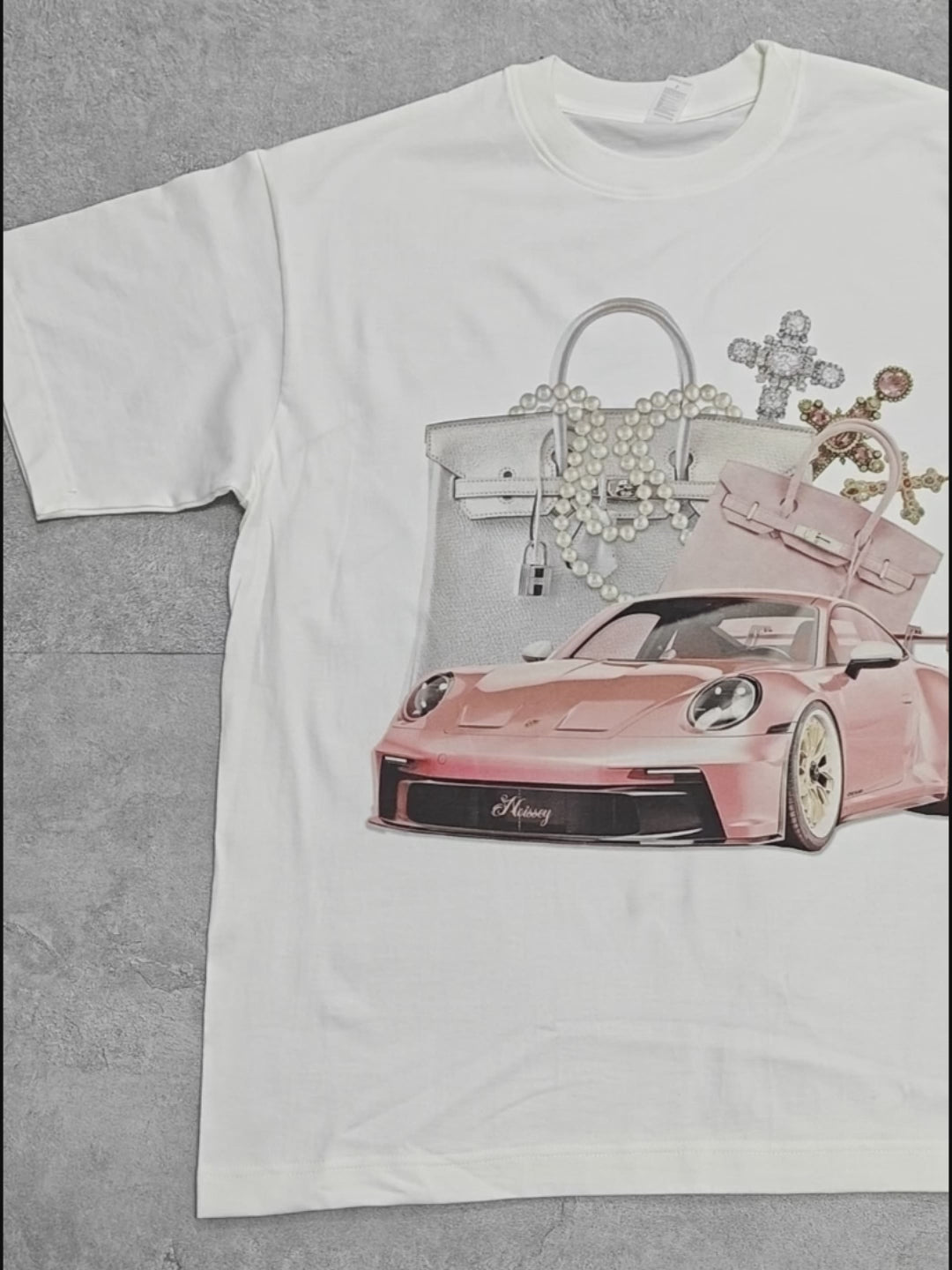 Pink Luxury Car Print T-shirt