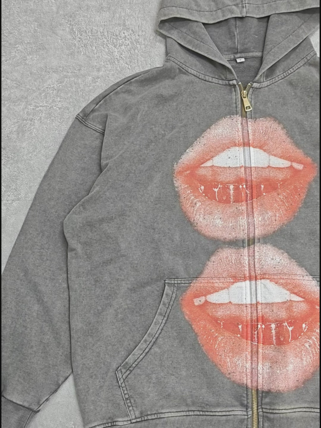 Double Pink Lip Individuality print zipper 350g hoodie