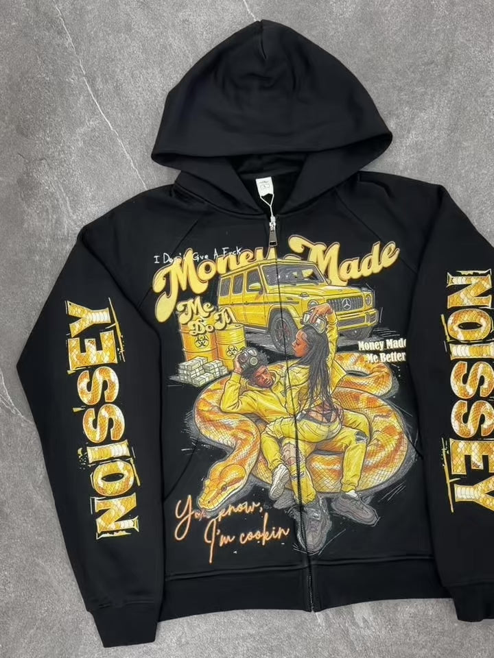 NOISSEY "Money Made" Golden Python &amp; G-Wagon Couple Graphic Zip-Up Hoodie