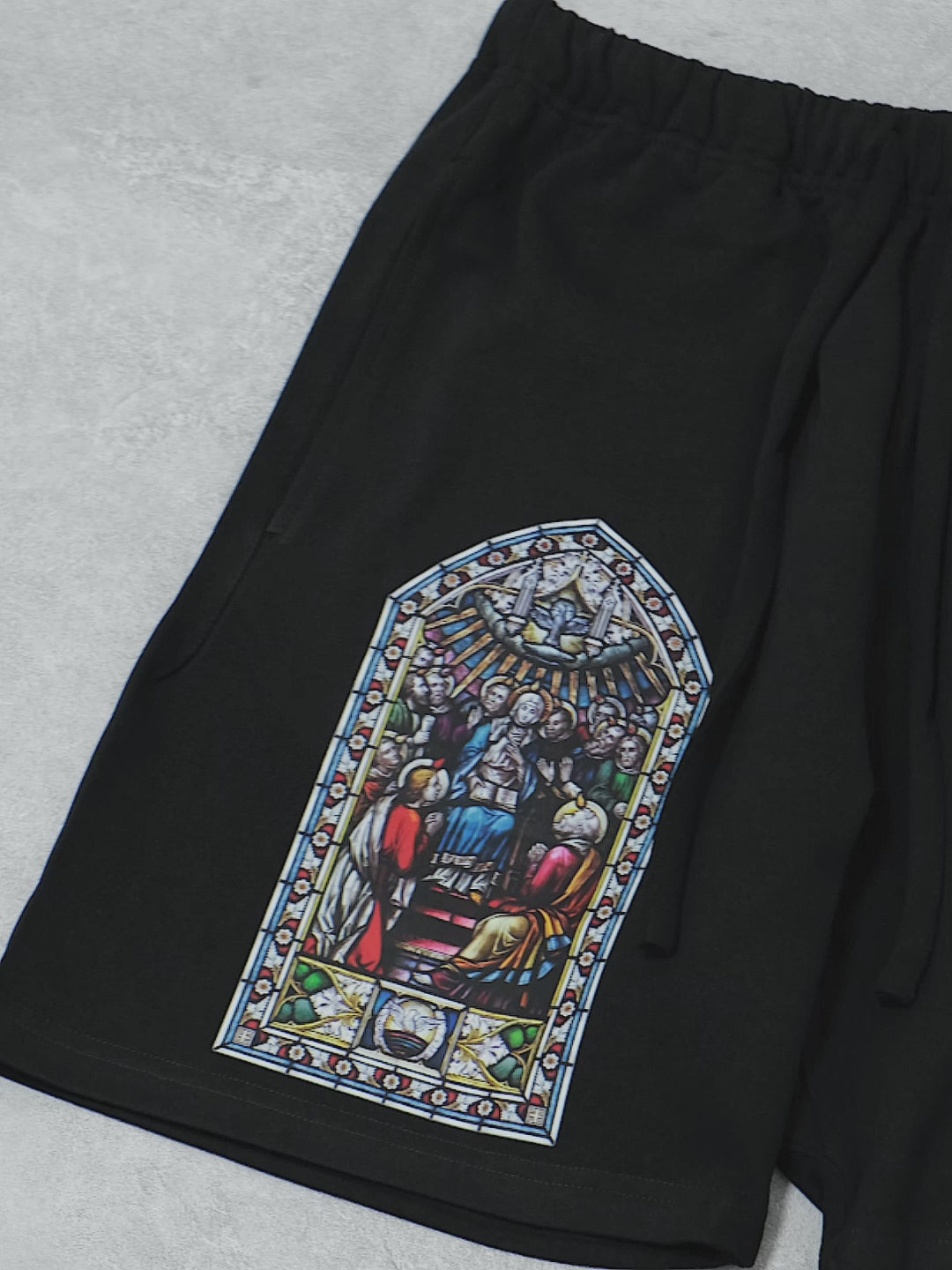 BOUNCE BACK© 450g Heavyweight Religious Stained Glass Print Sports Shorts