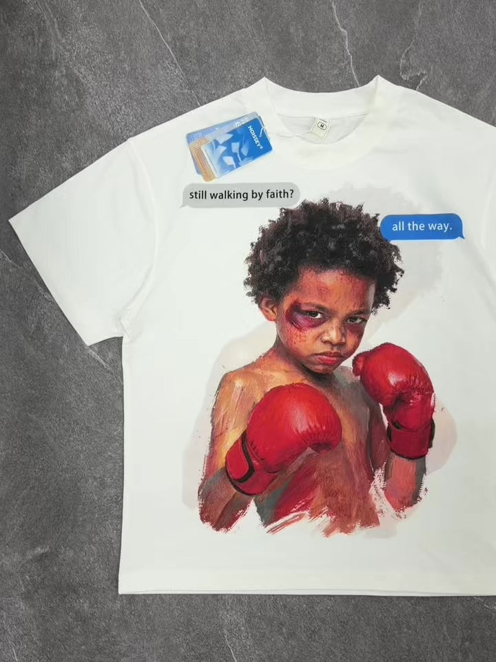 NOISSEY "Walking by Faith" Boxer Child Oil Painting Graphic Heavyweight Tee - Studio White