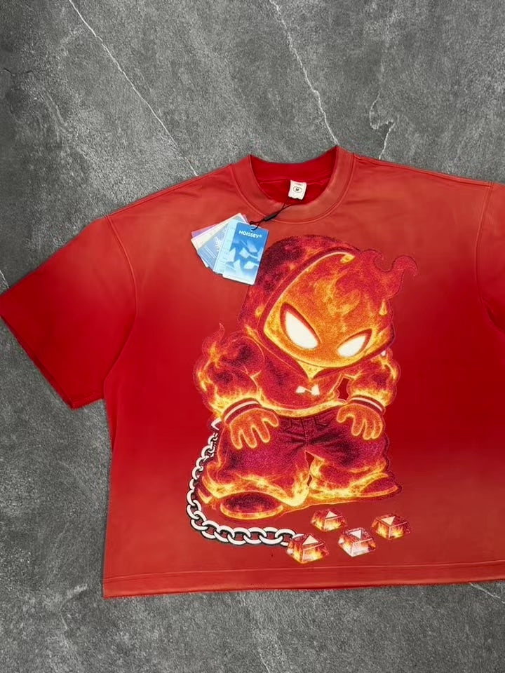 NOISSEY Orange Flameboy IP & Diamond Chain Graphic Orange-Red Gradient T-Shirt