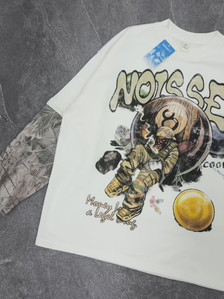 NOISSEY "Money is a Legal Drug" Camo Splice Sweatshirt - Premium Bone White