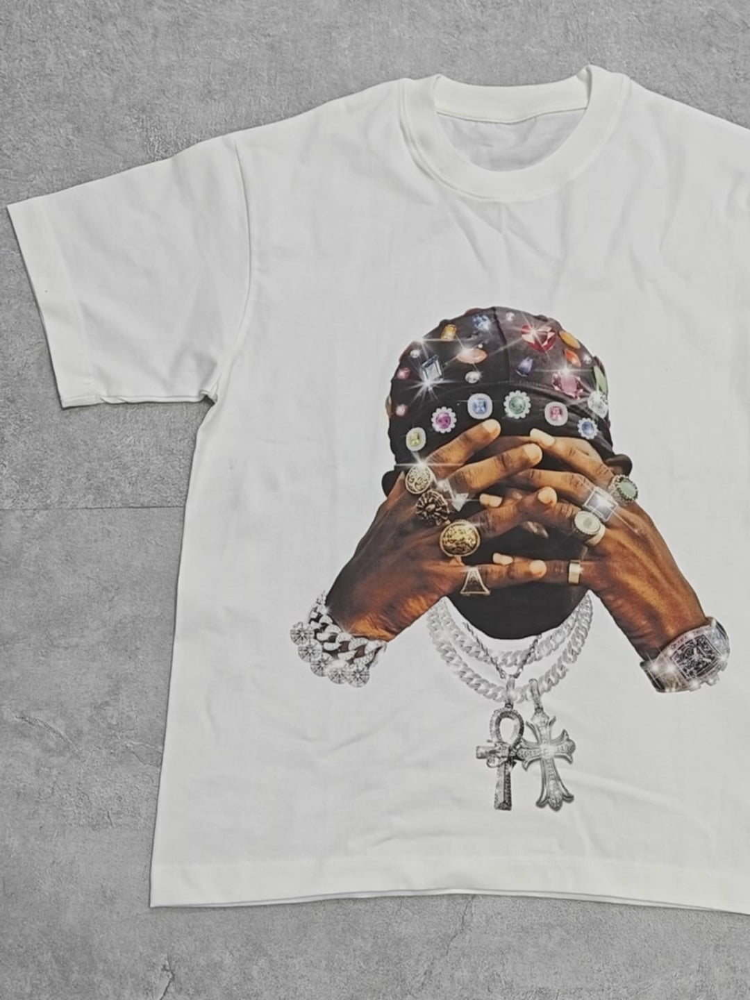 Hip-Hop Diamond Hand Rich Figure Print T-shirt