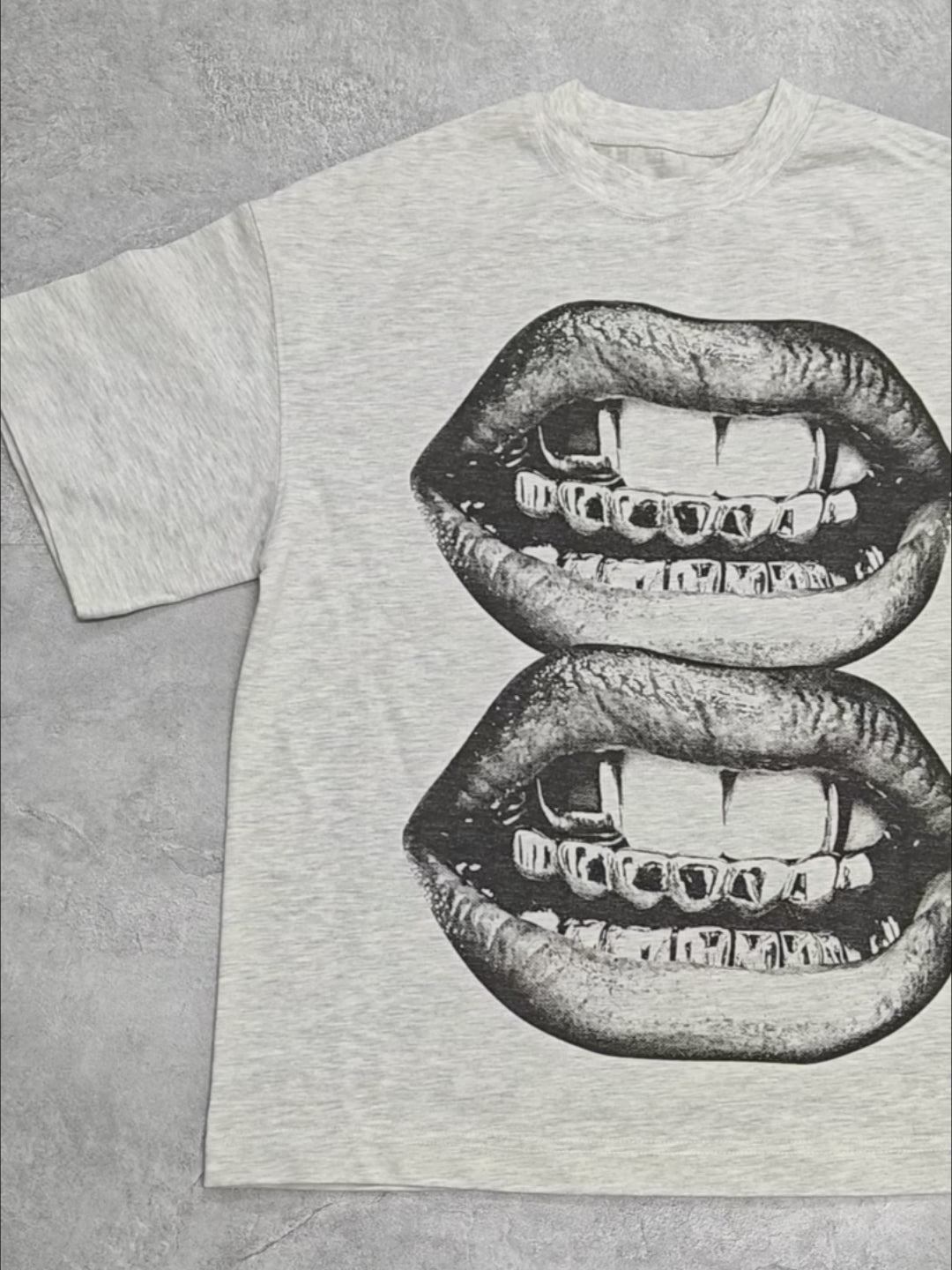 High Quality Noissey Vintage Black & White Lip Print 310g T-shirt GRAY