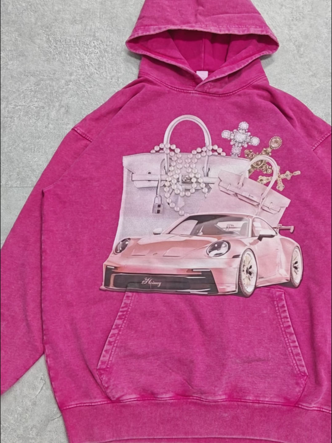 High Quality Pink Luxury Car Print 425g Hoodie