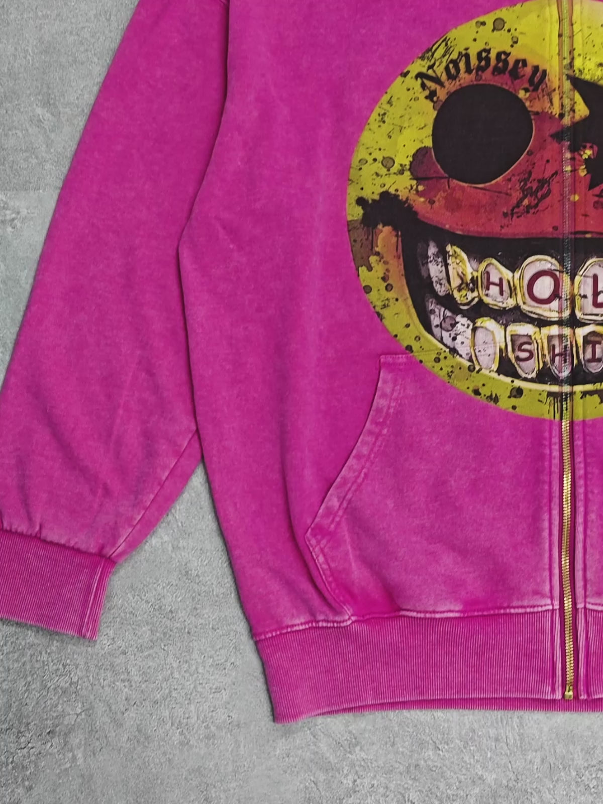 Gangster Smiley Pink Wash  Print Zip-Up Hoodie