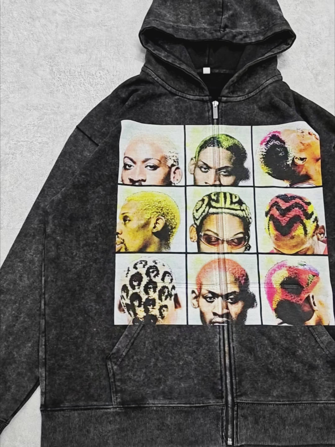 Rodman's Multicolored Hair-Inspired Patchwork 350g Zipper Hoodie