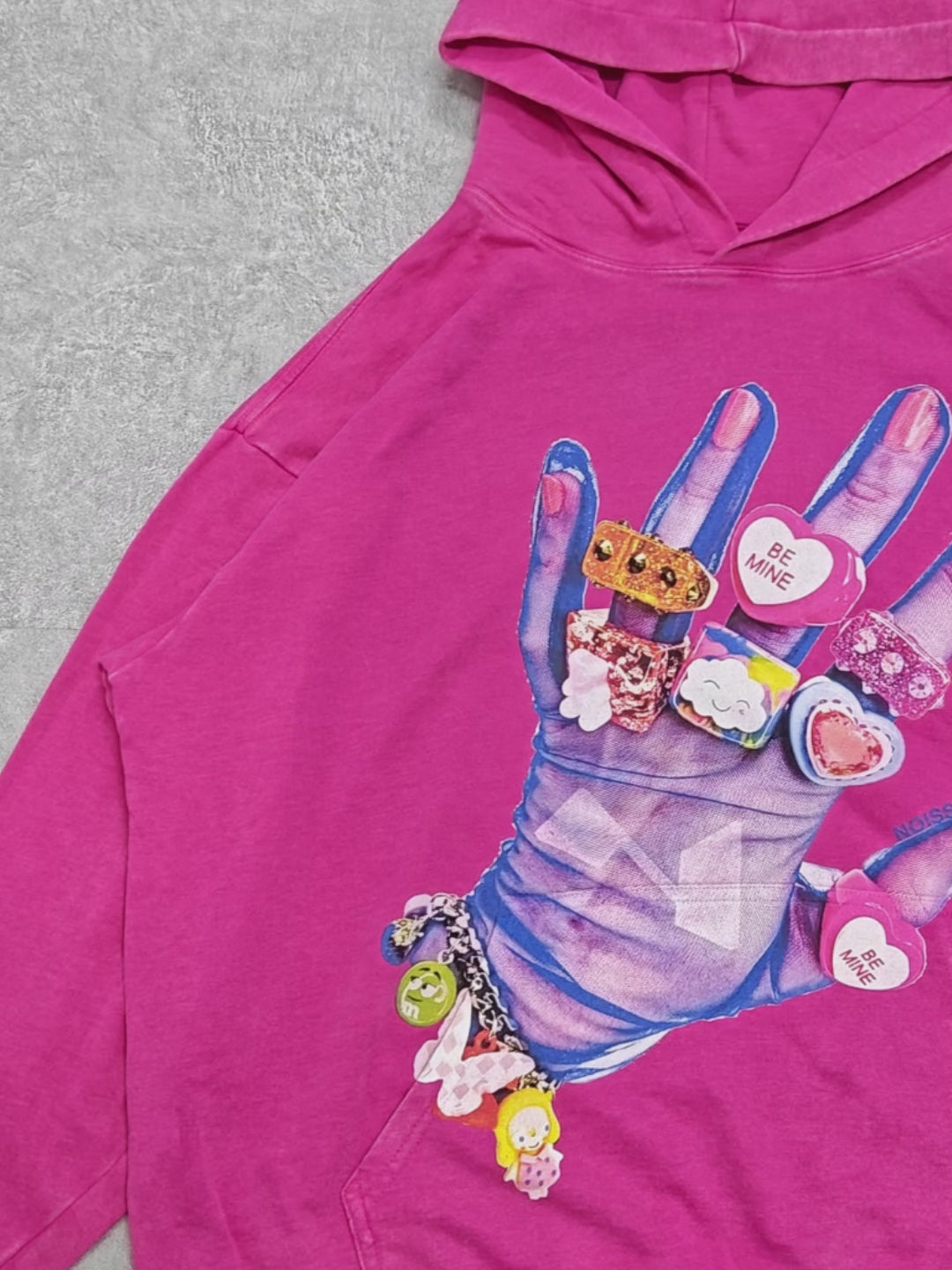 Colorful Dopamine Finger 350g Pink Wash Printed Hoodie