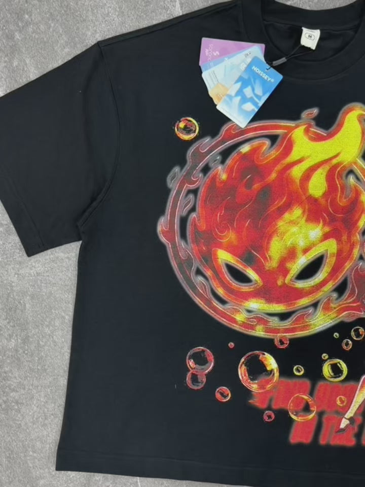 NOISSEY "Flame & Bubble" Fire Spirit Art Print T-Shirt - Onyx Black