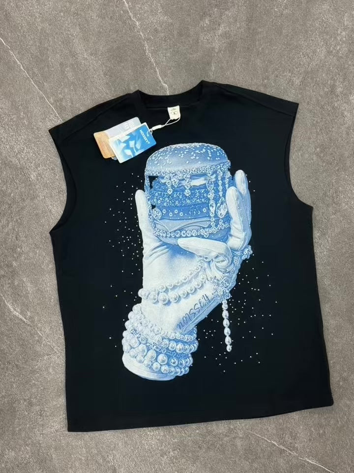NOISSEY Cyanotype Pearl Glove Diamond Burger Graphic Tank Top - Black