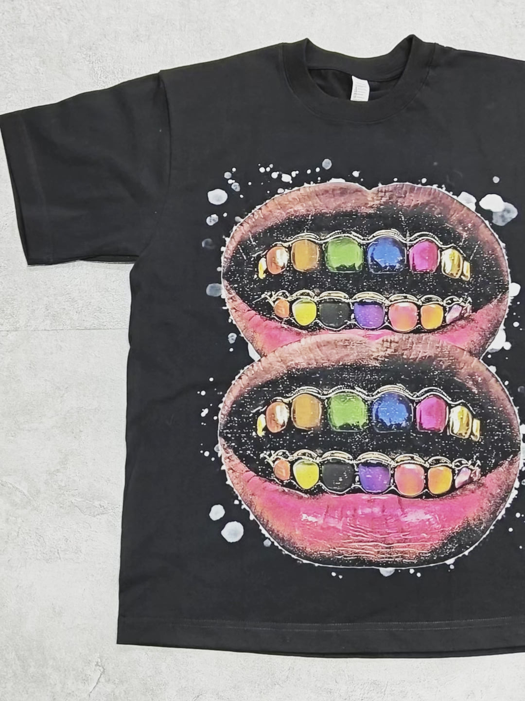 Colorful grills art illustration-style black T-shirt