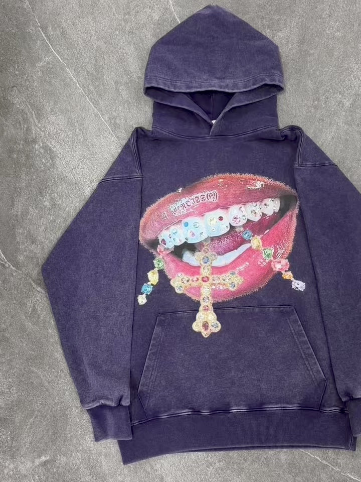 NOISSEY Vintage Wash "Diamond Cross Grillz" Heavyweight Hoodie (425g)