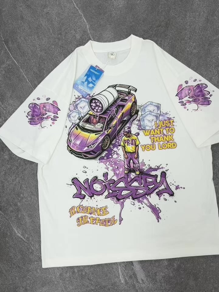 NOISSEY Purple Supercar Ice Cup Faith Graphic Boxy T-Shirt