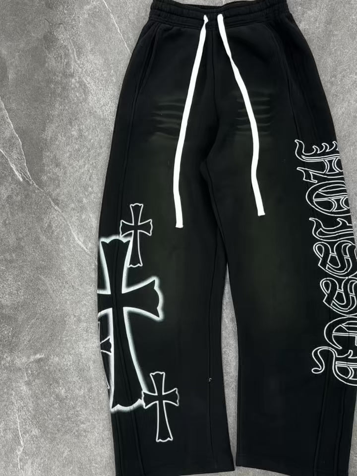 NOISSEY "Dark Sanctum" Distressed Curved Long Pants - Black