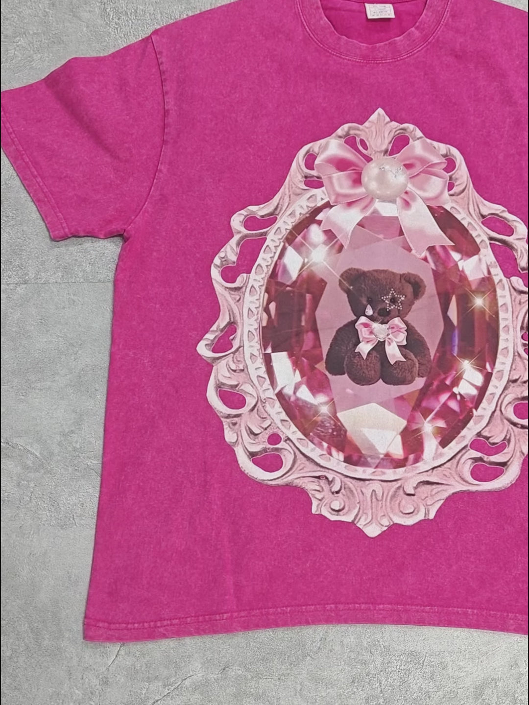 Pink Diamond Bowtie Teddy Print T-shirt