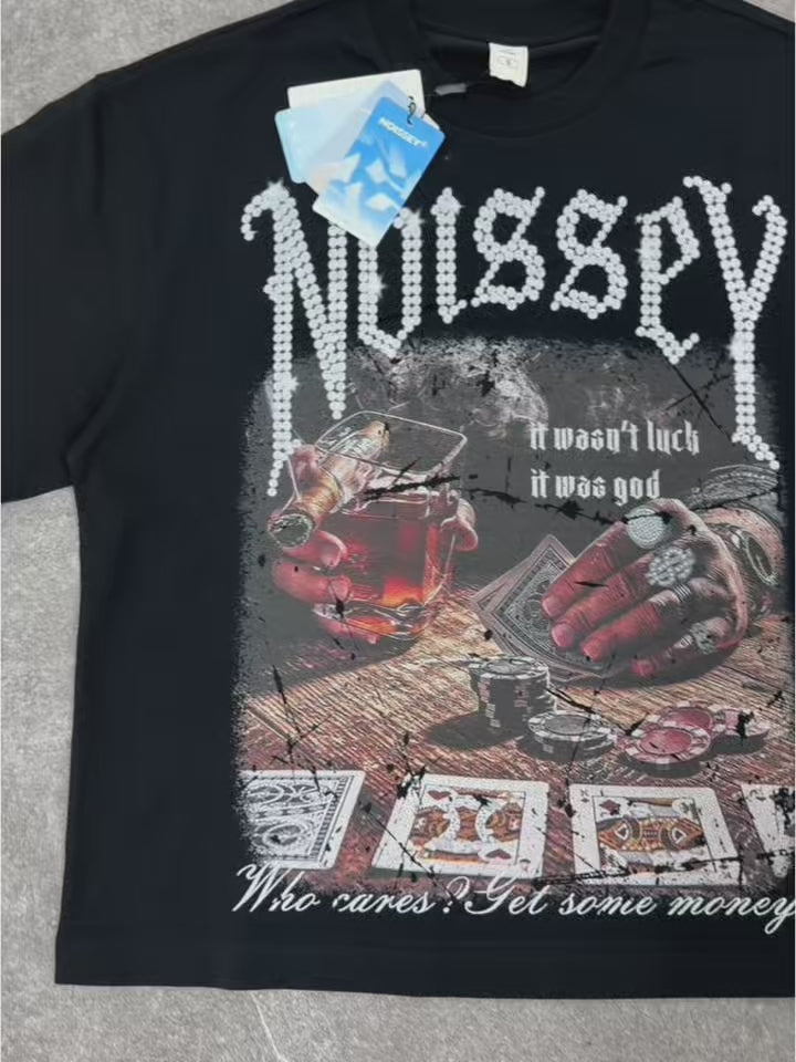 NOISSEY Who Cares Get Some Money Tee | 255G Black Boxy Oversized