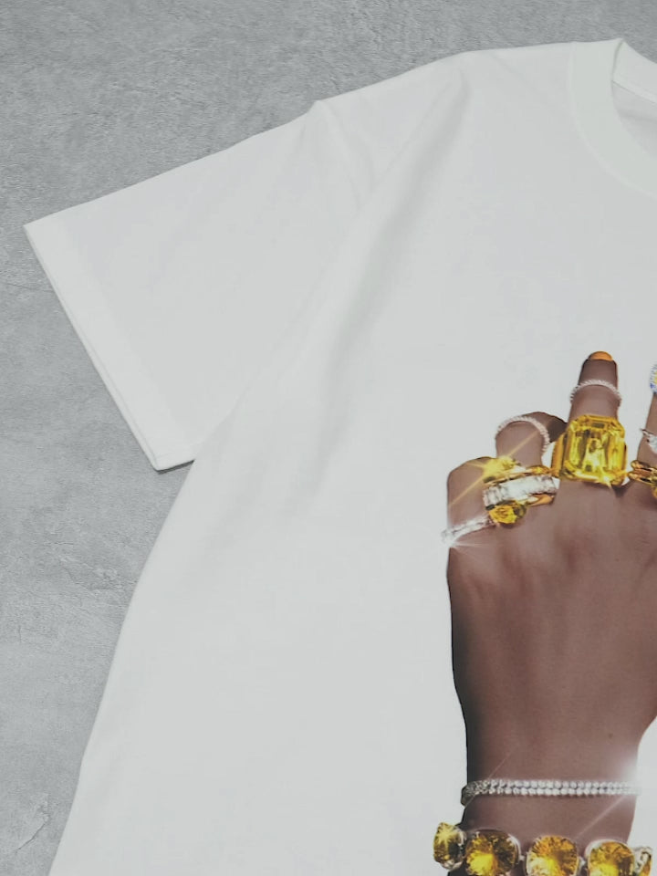 BOUNCE BACK© Yellow Diamond Ring Hand Print T-shirt
