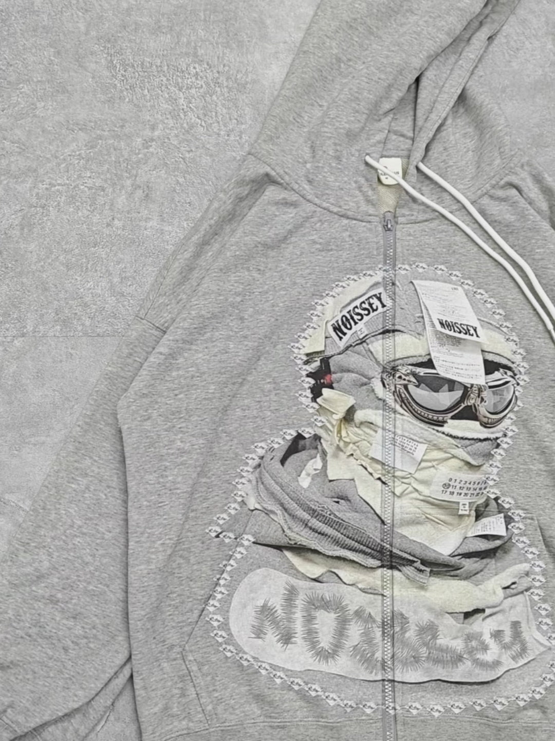 Shattered Collage Masked Print 370g zip-up hoodie