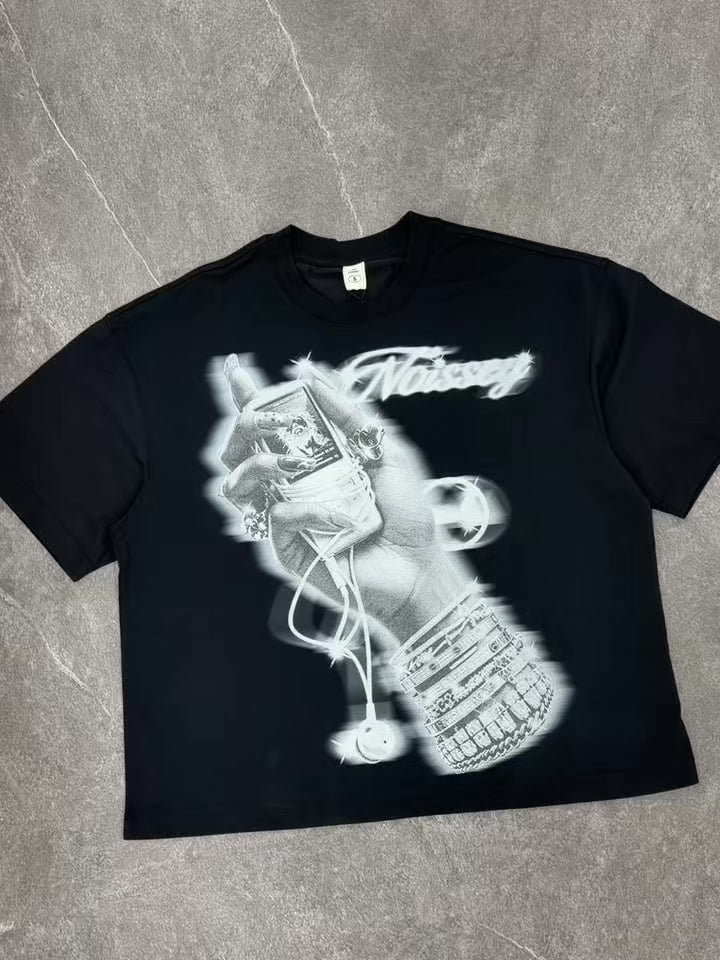 NOISSEY "Y2K MP3 Earphones" Cropped Boxy Short-Sleeve T-Shirt